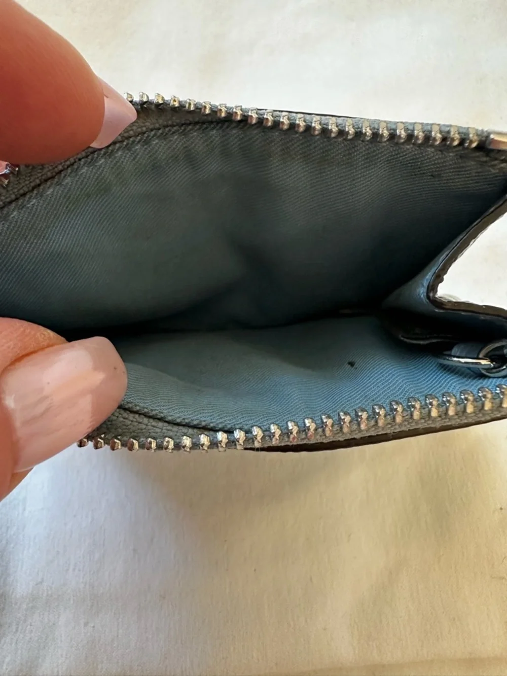 Coach Crossgrain Blue Leather Mini Skinny ID &  Wallet Key Case Cardholder